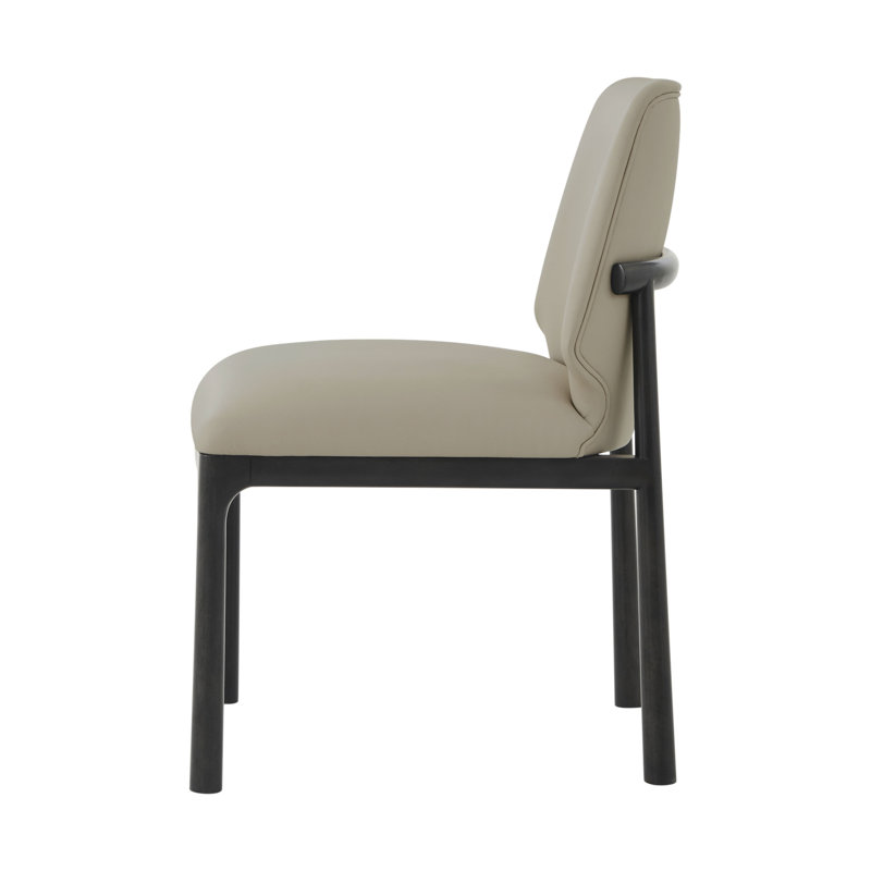Silent Black Leather Upholstered Side Chair with Wood Frame