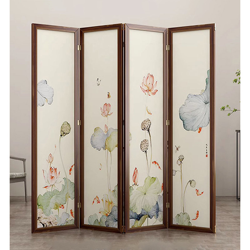 Paravent Lotus and Goldfish, 74.8" H x 19.69" W x 1.18" D