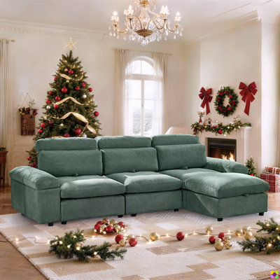 Praylow 114.2"W Polyester Upholstery Down Feather Filled Modular Sectional, Adjustable Backrest & Back Cushion, 22.8" Deapth Seat