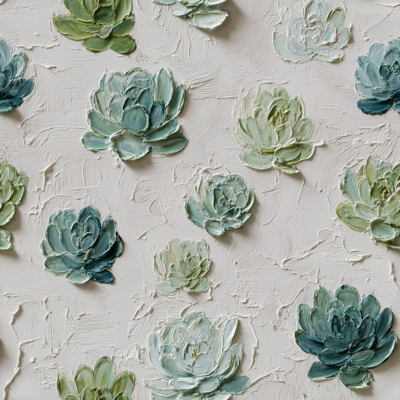 Succulent papier peint botanique texturé empâtement mural, Textured Non-Pasted