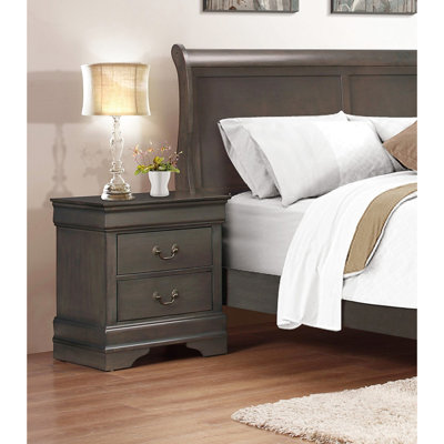 Table de chevet de chambre à coucher avec 2 tiroirs, teinte grise, table de chevet Classic Vibe