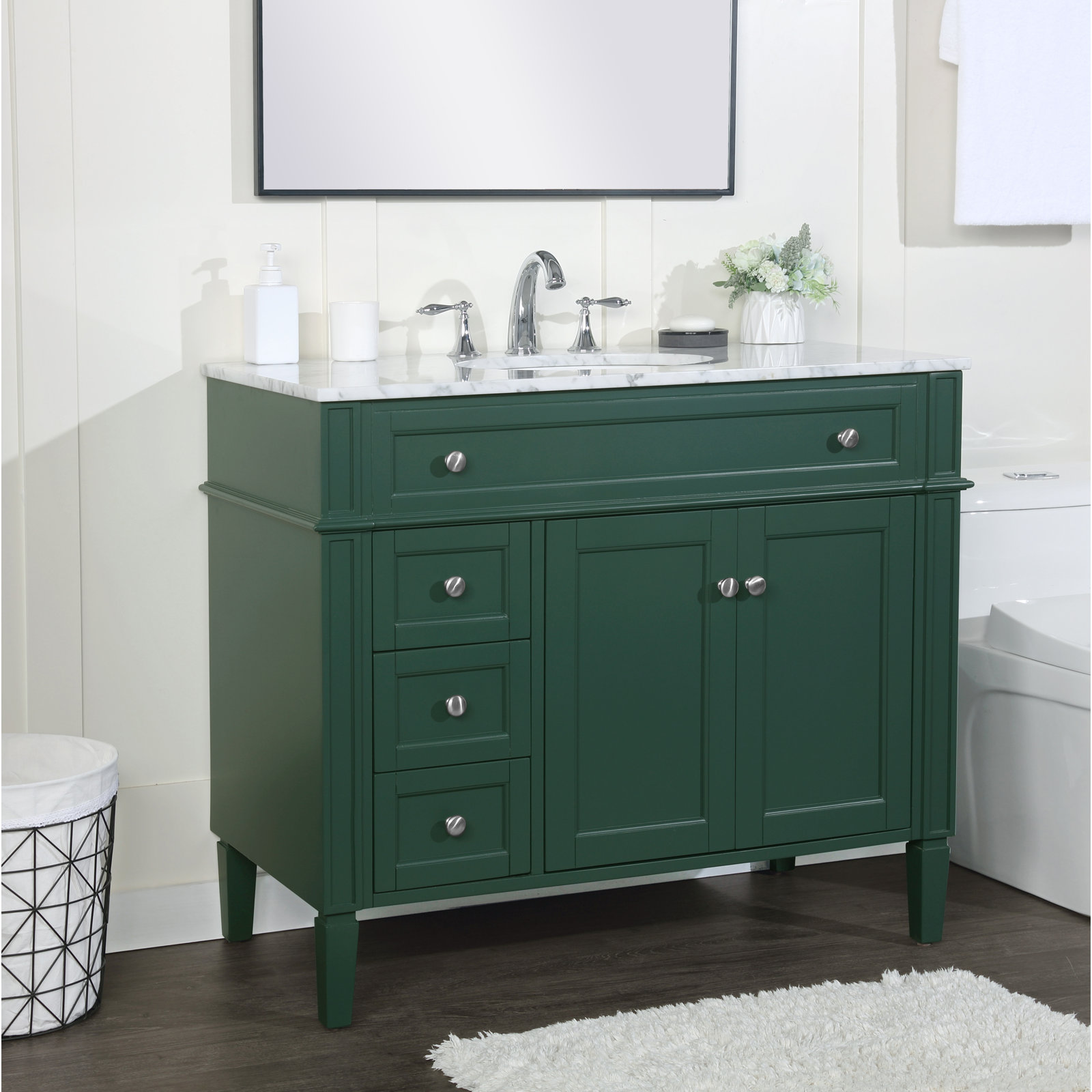 Rivers 40" Carrara Marble Single Bathroom Vanity, Green