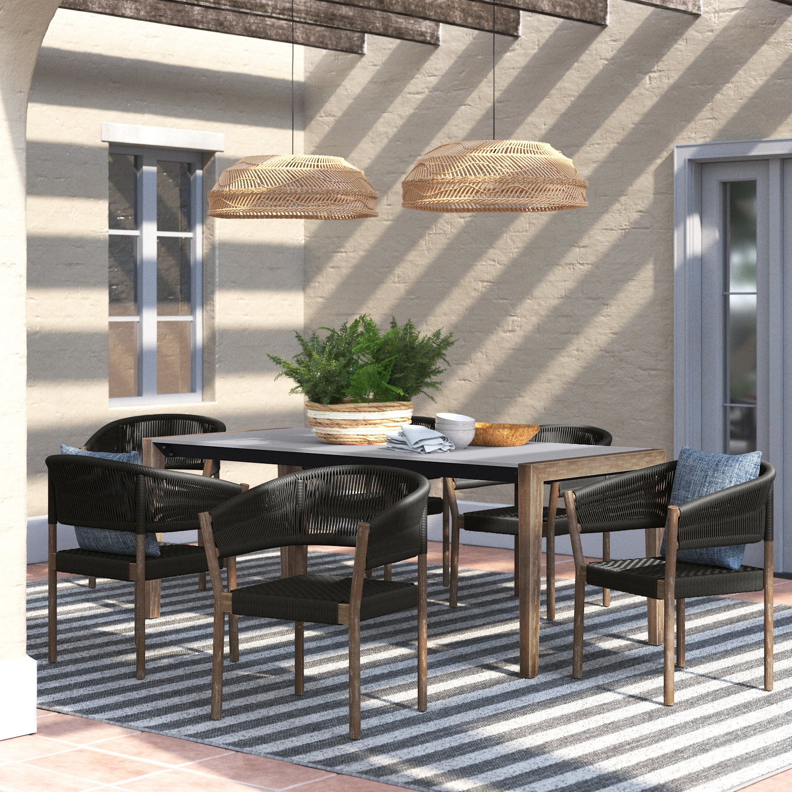 Izola 81" Eucalyptus Patio Dining Set, Light Brown/Charcoal