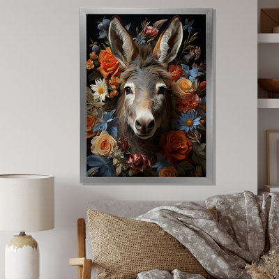 Mignon âne avec fleurs colorées en harmonie - âne, art mural