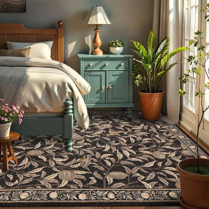 Farmhouse Machine Washable Rug for Living Room, Non-Slip Botanical Area Rugs, Low Pile Stain-Resistant Vintage Carpet, Soft Foldable Print Floor Mats for Bedroom, Nursery, Home Office