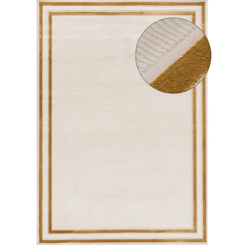 Carmel Modern Bordered Cream/Gold Area Rug, Rectangle 80 x 150 cm