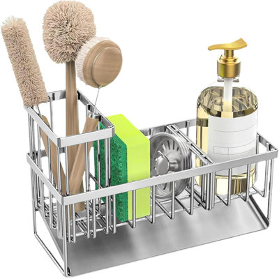 Stainless Steel Kitchen Sink Caddy And Sponge Holder - Durable Organizer With Brush Holder And Drainage