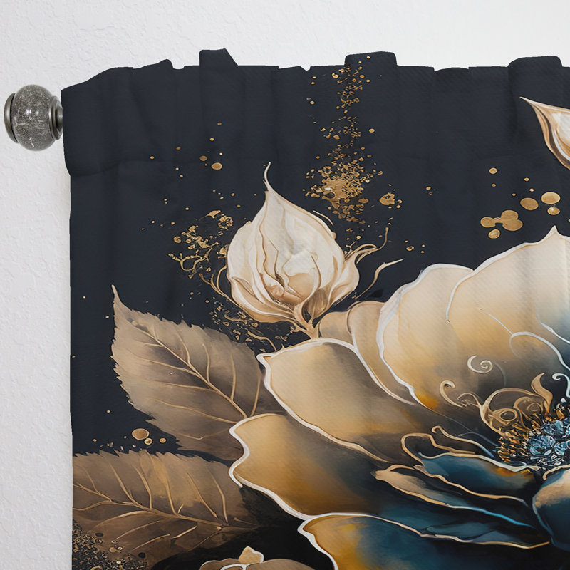 Rideau en velours floral bleu marine et rose doré II - 1 panneau, L 52 po x L 90 po