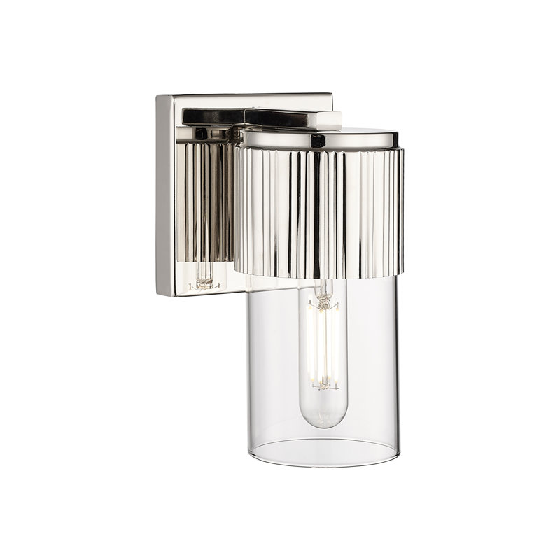 Applique murale 1 lumière 12 "Bolivar, Transparent, H 7,5 po x l 5,1 po x P 4 po, Nickel poli