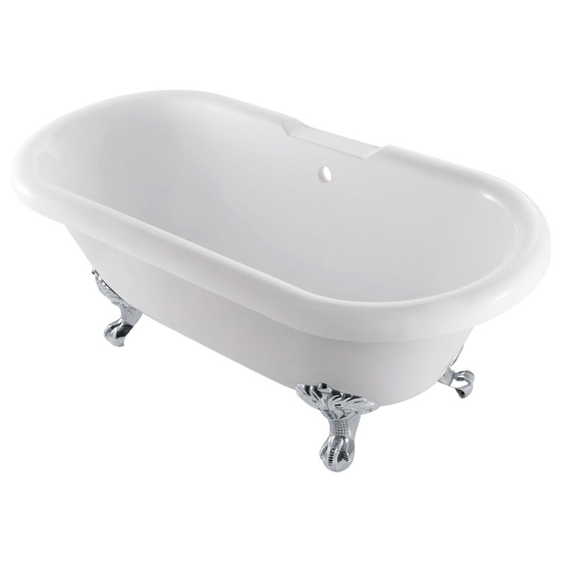 Kingston Brass Aqua Eden 67-Inch Acrylic Oval Double Ended Clawfoot Tub (No Faucet Drillings), Polished Chrome
