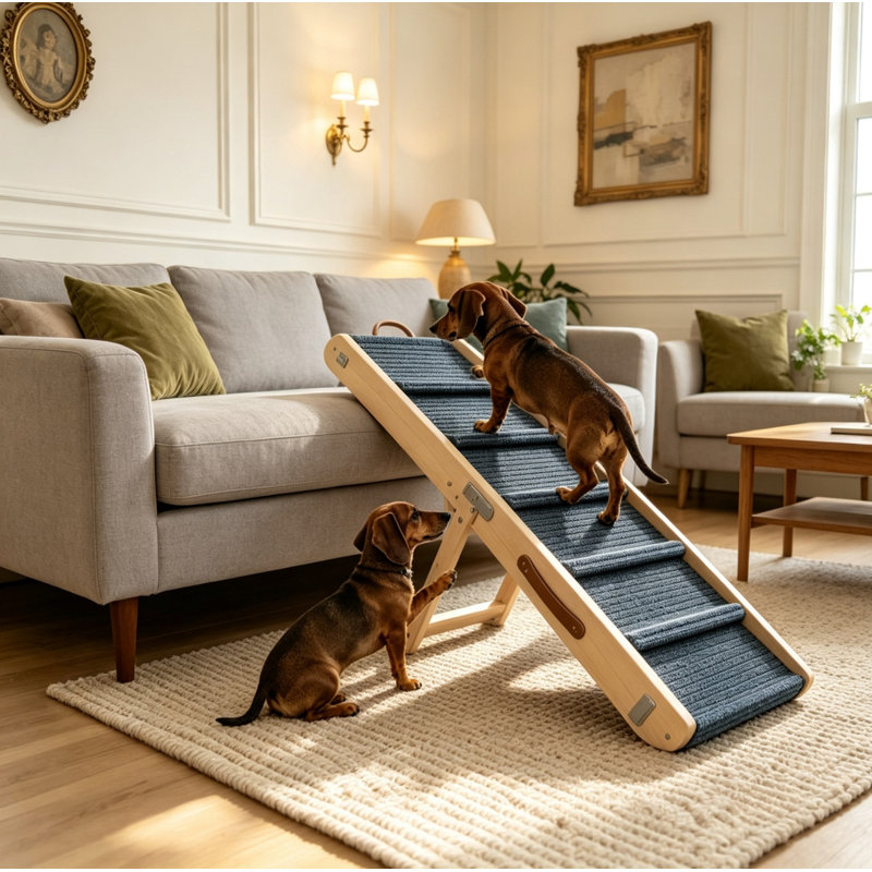 Rampe d'accès pour chien en bois massif antidérapant et réglable en hauteur, escalier sécuritaire pour petits chiens, lit et canapé
