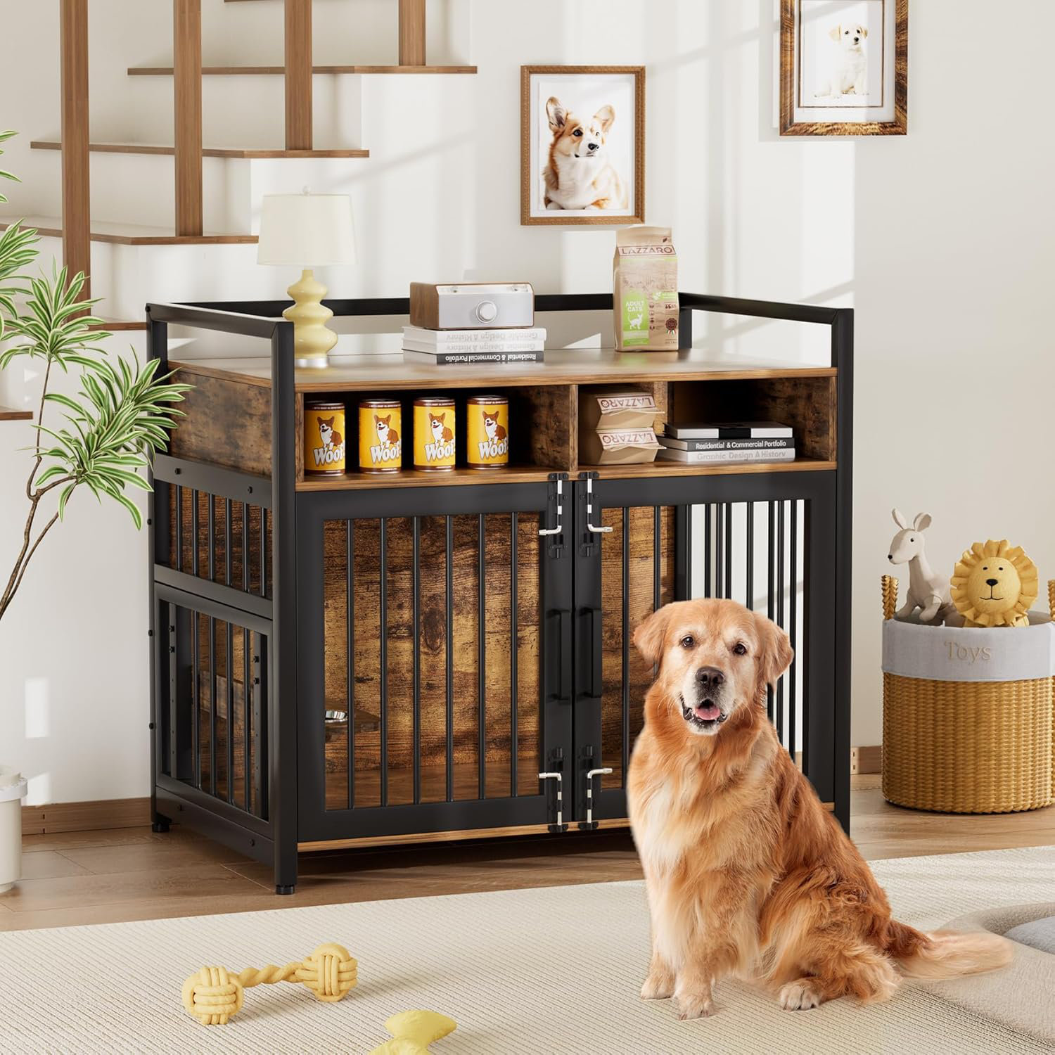 Archie & Oscar™ Large Wooden Dog Crate Furniture - 360° Adjustable ...