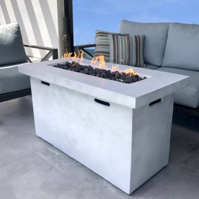 Foyer d'extérieur de 25 po x l 42 po en béton, extérieur moderne, résistant aux intempéries, table de jardin à flamme réglable, 42 po, béton, ameublement
