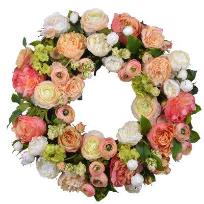 Mixed Rose And Ranunculus Wreath