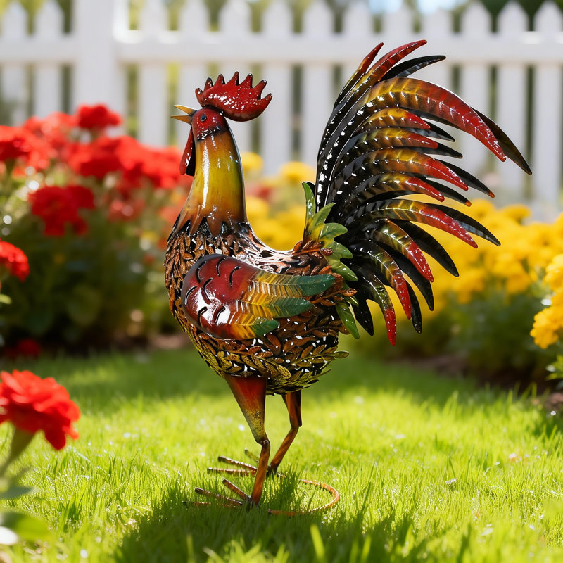 Chioke Rooster Weather Resistant Metal Garden Statue