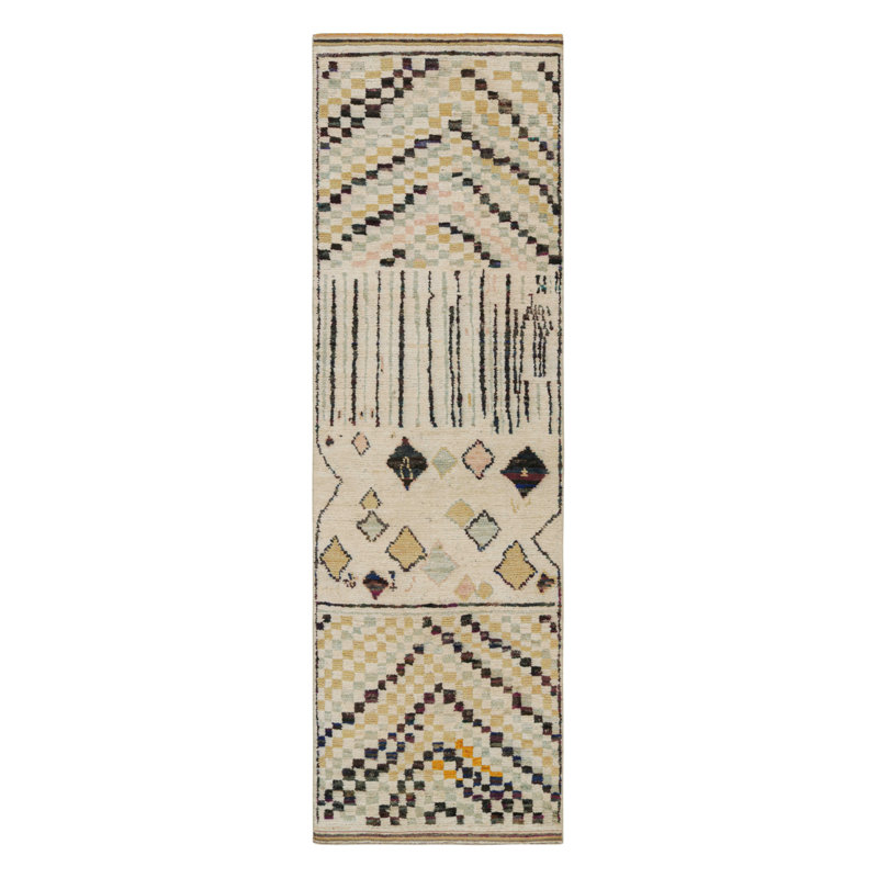 Moroccan Hand Knotted Geometric Area Rug, Runner 3' x 10'