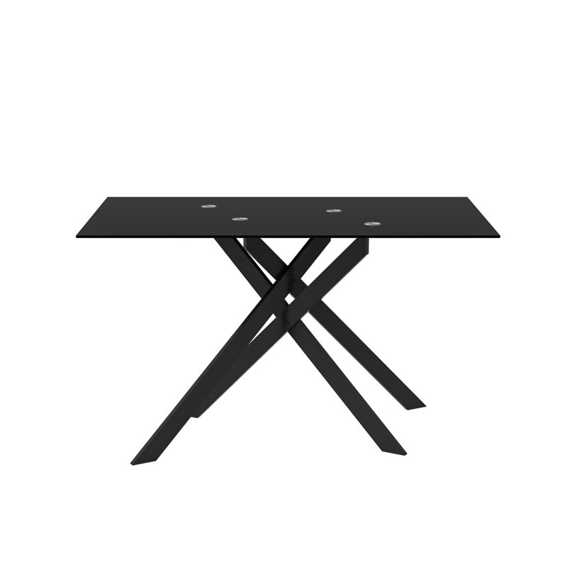 Table de salle à manger de 51,18 po rectangulaire en verre trempé transparent, conception élégante avec pieds en métal chromé argenté, table de salle à manger