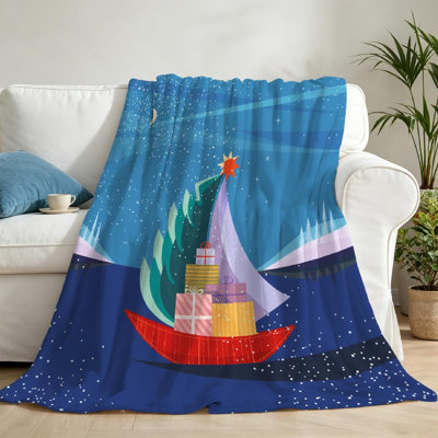 Jeté en flanelle bleue ultra douce, voile de Noël à voile, imprimé recto