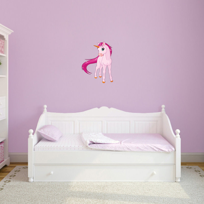 Décalcomanie murale licorne rose, H 24 po x l 18 po