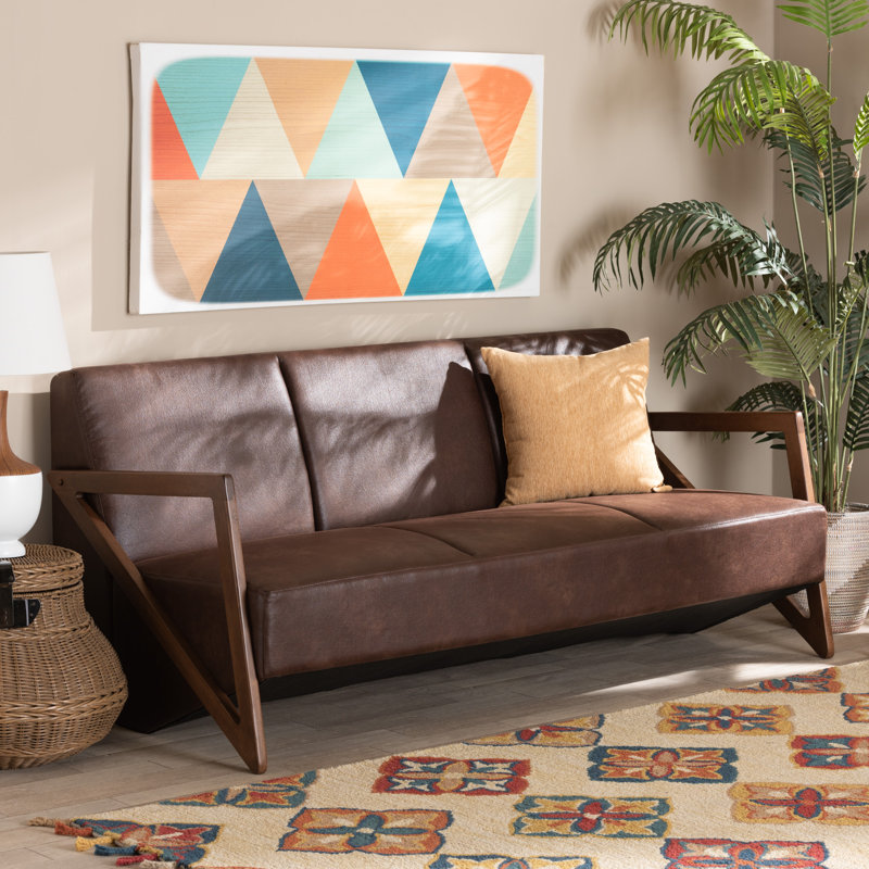 Christa Brown Faux Leather Upholstered Wood Sofa