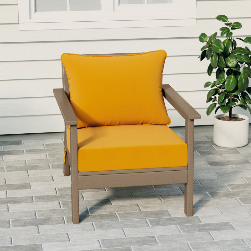 Hydea Deep Seating Chair With Cushions, Yellow, Weathered Wood