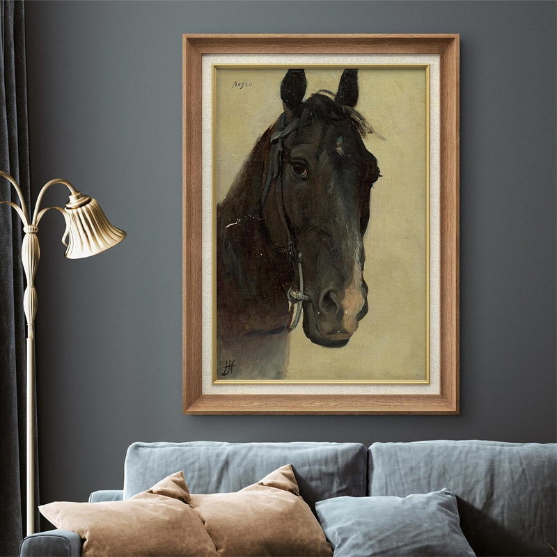 «Vintage Rustic Horse Animals», peinture sur toile encadrée, Naturel