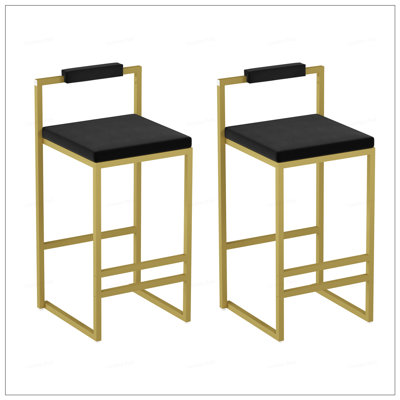 2PCS Velvet Bar Stools With Gold Metal Legs