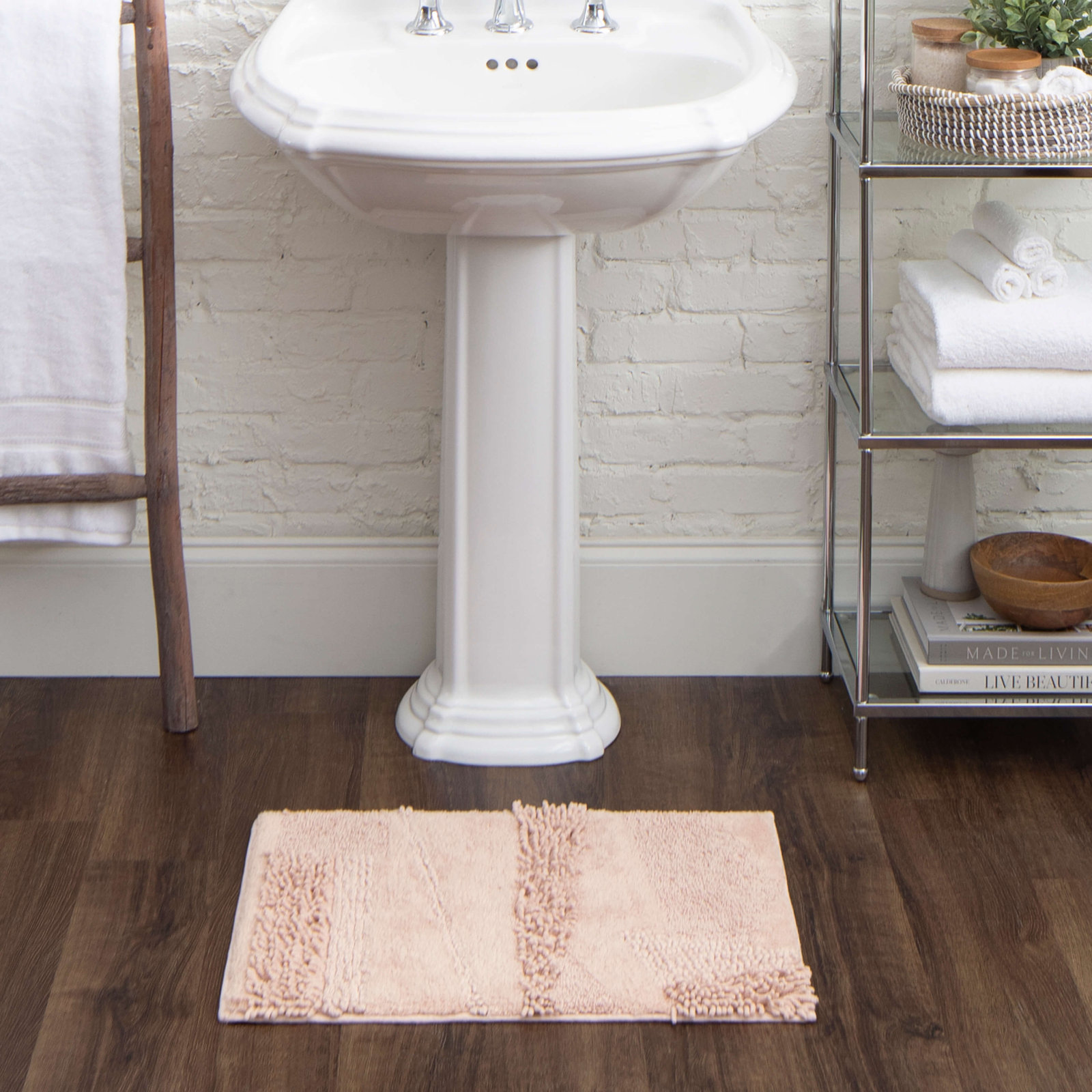 Laverne Cotton Bath Rug, 24" W x 60" L, Blush