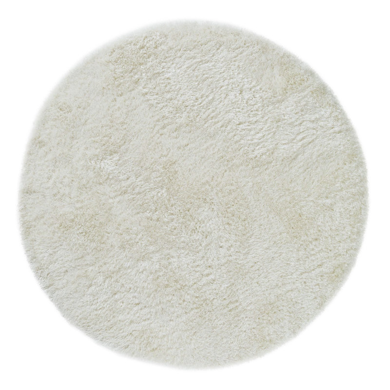 Plush Deep Pile Shaggy White Rug, Round 150cm