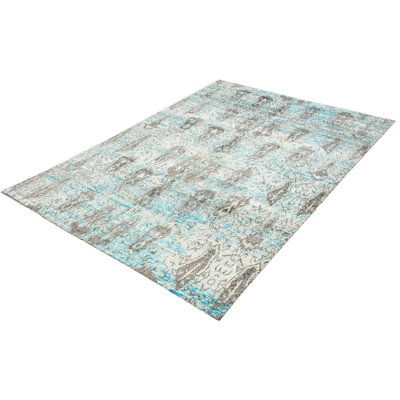 Tapis unique en soie noué à la main nouvel âge bleu clair 9 pi 10 po x 14 pi