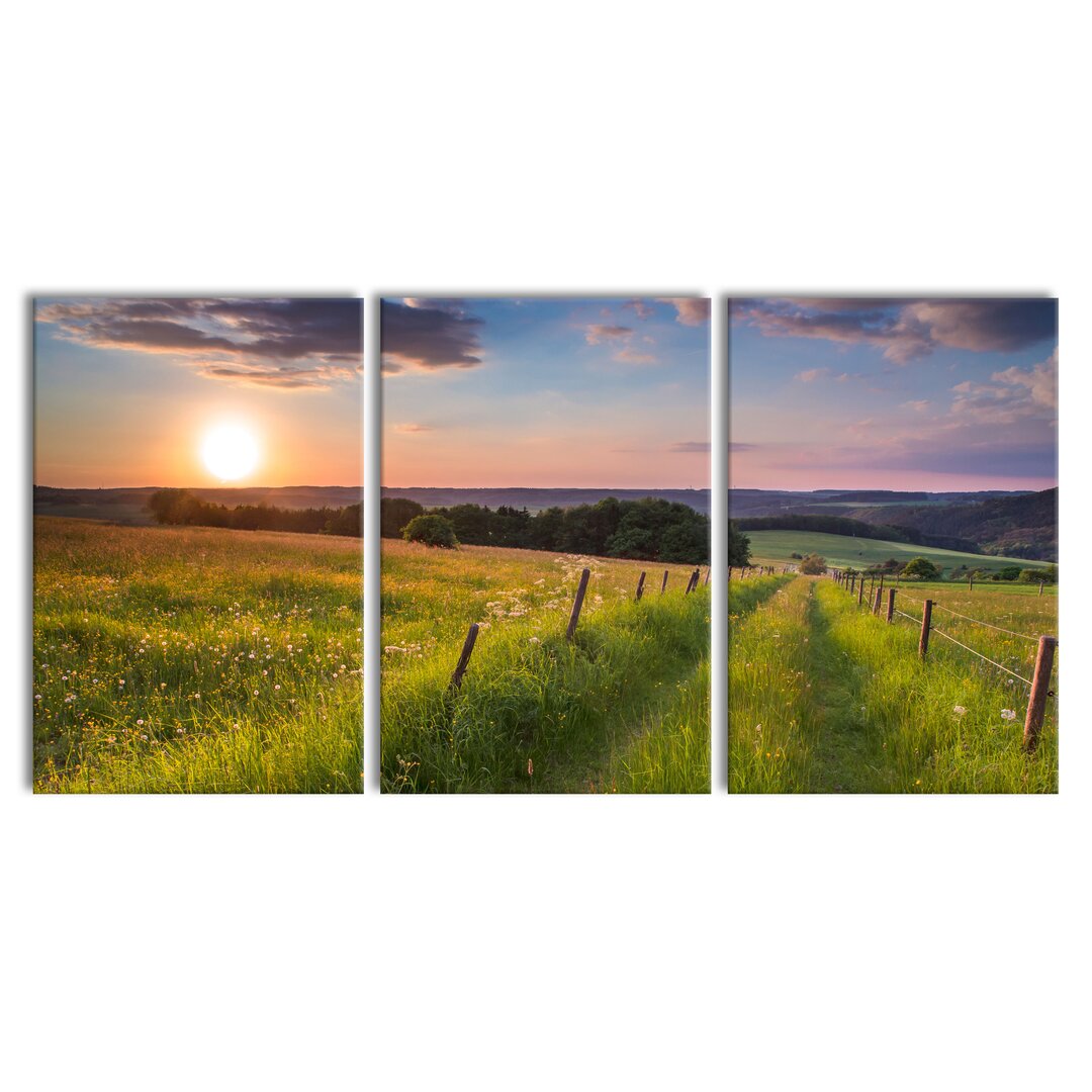 3-tlg. Leinwandbilder-Set Hilly Pastures at Sunset