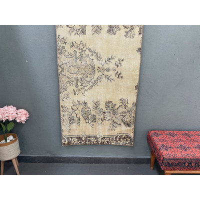 Tapis beige rétro, tapis floral