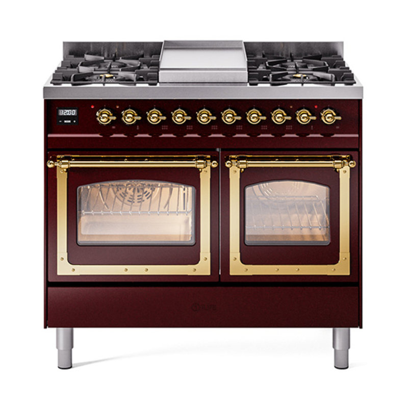 ILVE Nostalgie II Series Noblesse 40 inch Dual Fuel Range with 6 Sealed Burners, Griddle (Glass Door), Liquid Propane