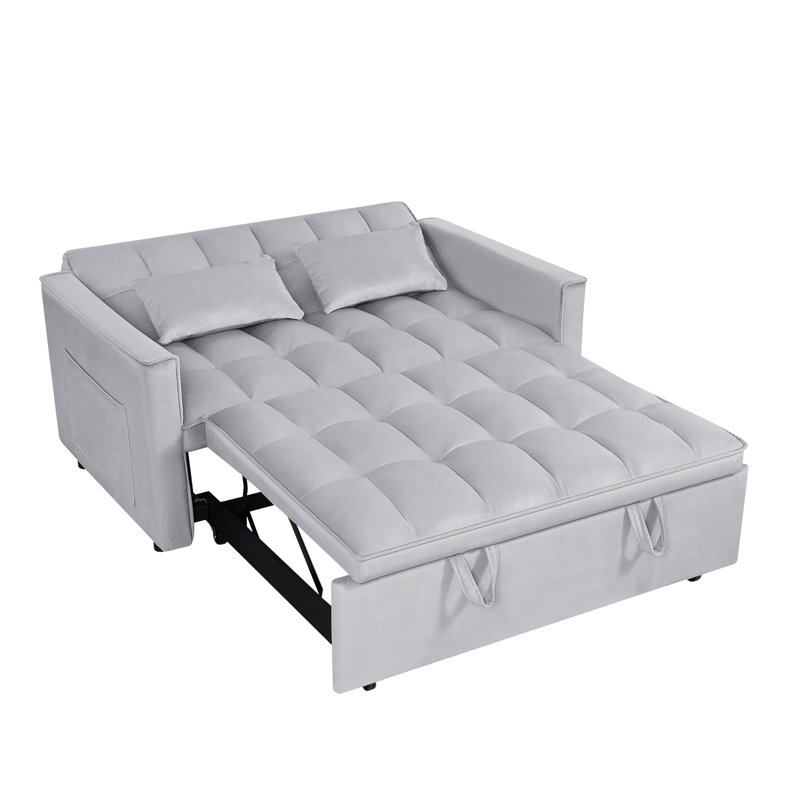Causeuse Collinward de l 53 po avec dossier capitonné réglable et prise USB Collinward, Light Gray Velvet 2