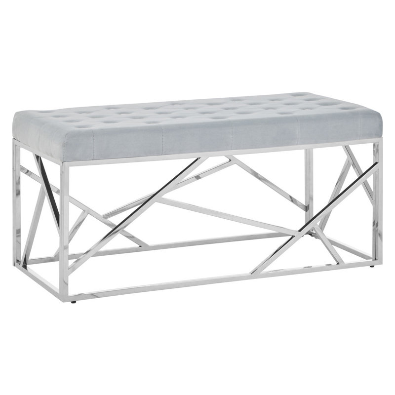 Redd Velvet Upholstered Bench, Grey, Silver