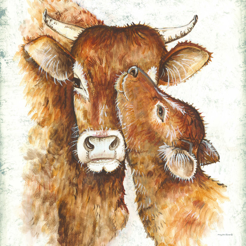 Ayme, maman et bébé veau - imprimé, H 12 po x l 12 po