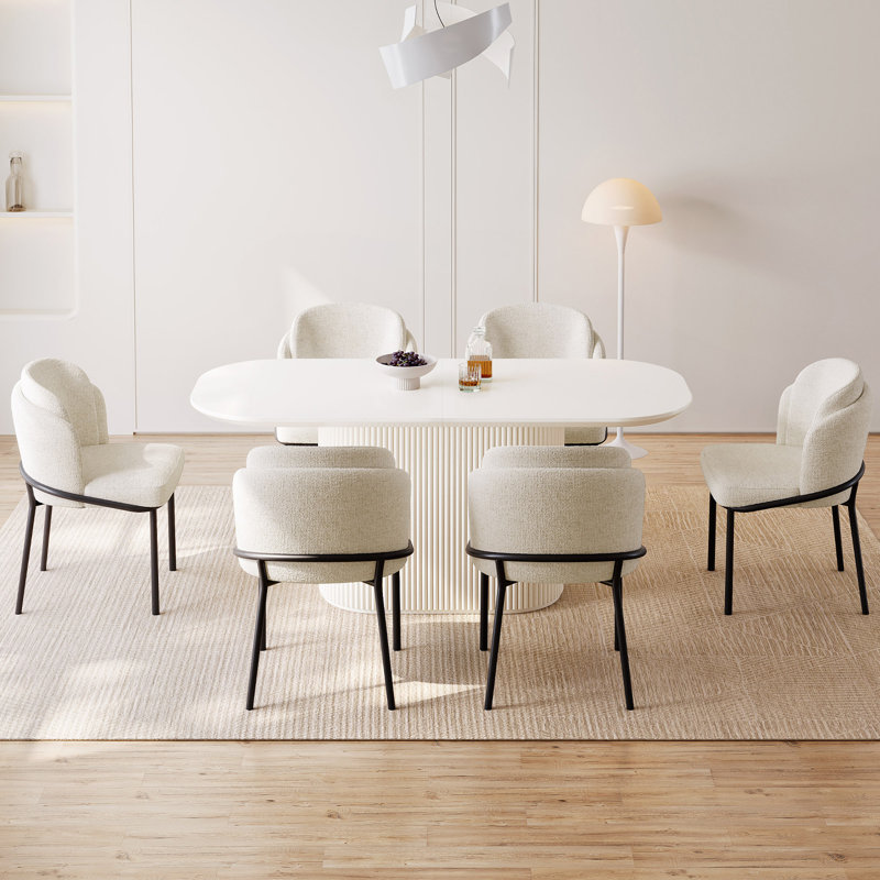 62.99" Modern Oval Cream White Dining Table Set with 6 Chairs for Kitchen, Bar, Living Room, Cream, 7 Pieces: Table, 6 Chairs