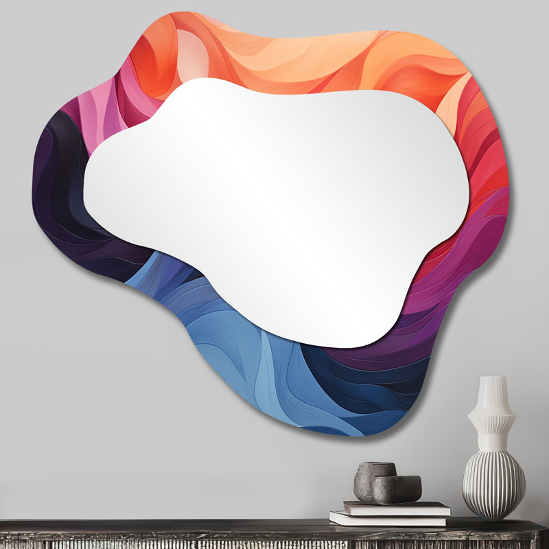 Colorful Ripple Harmony elegance II - Abstract Cloud Decorative Wall Mirror, Modern Asymmetrical Mirror, Printed Metal Art