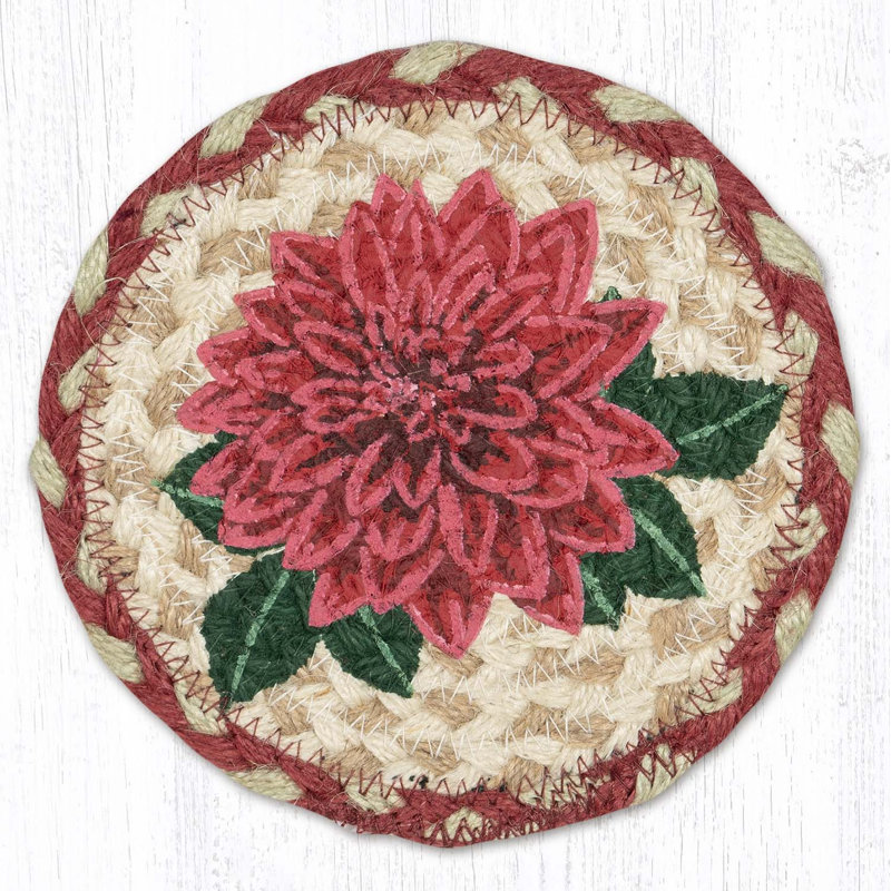 Tapis de jute tressé rond en terre de dahlia H 7 po Earth Rugs, Burgundy, Dahlia