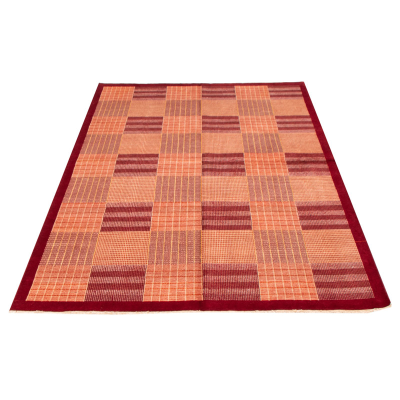 Tapis rouge foncé / brun en laine noué à la main 6 pi 7 po x 9 pi 7 po Rabekah