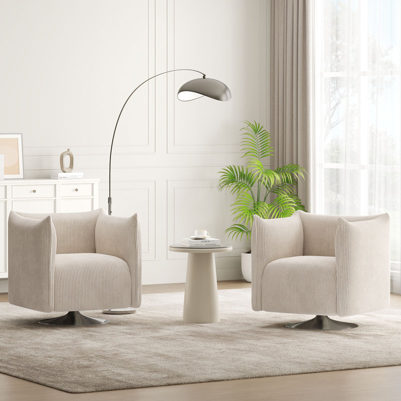 Khortny Upholstered Swivel Barrel Chair, Polyester White