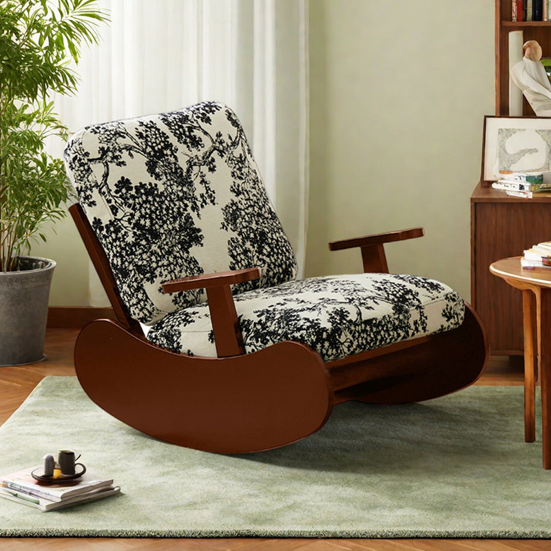 Chaise berçante simple en bois massif Ayvan, Brun