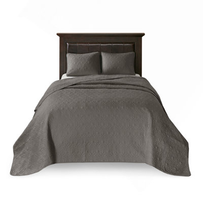 Reversible Bedspread Set Dark Grey Queen