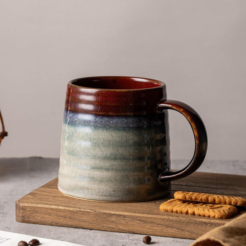 Large Red Reactive Glaze Rayford Ceramic Creme Brûlée Coffee Mug Set of 4