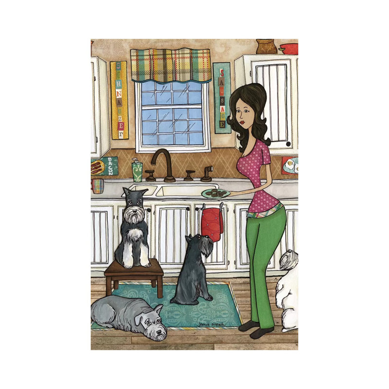 Schnauzers and Sausage par Jamie Morath - peinture sur toile tendue, H 18 po x l 12 po x 1,5 po