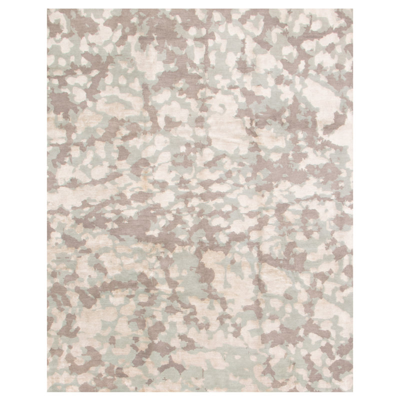 Tapis gris abstrait en laine noué à la main 8 pi 0 po x 9 pi 10 po Cruzado
