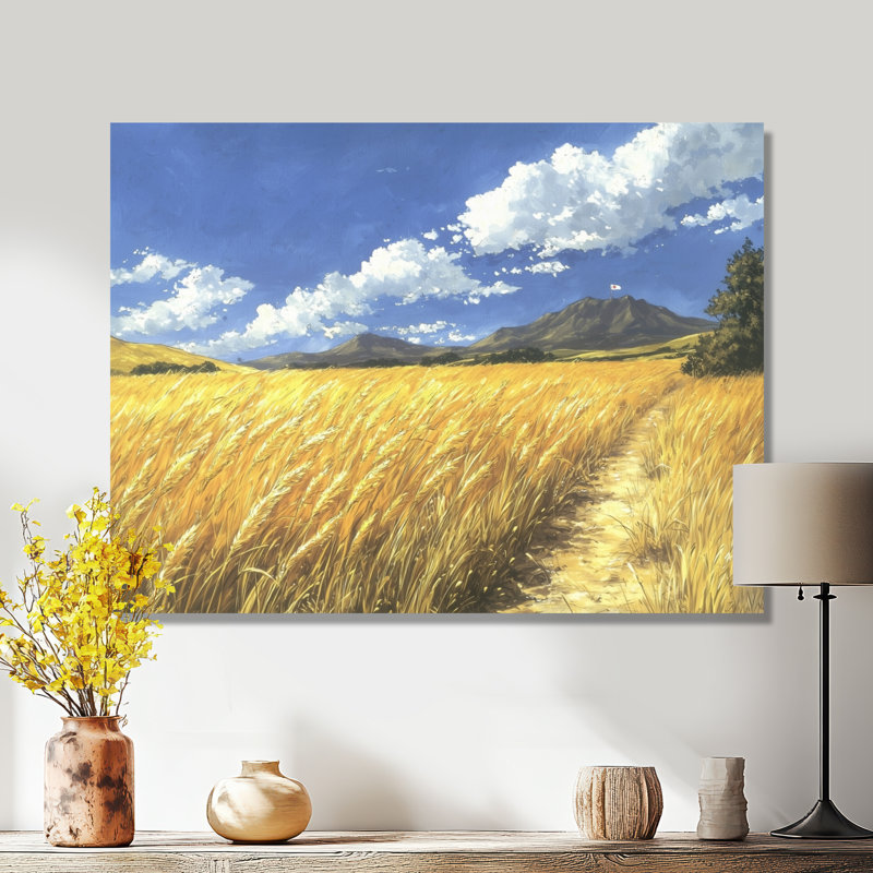 «Meadow Golden Fields of Corn II», art mural en métal sur prairie, H 24 po x l 32 po