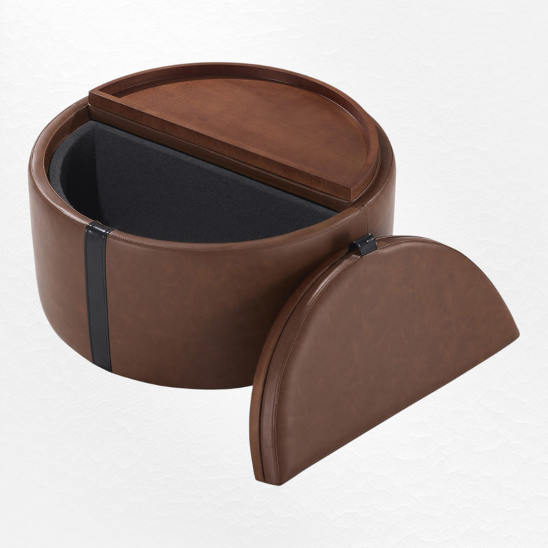 Repose-pieds rond avec rangement à roulettes, table basse avec plateau réversible