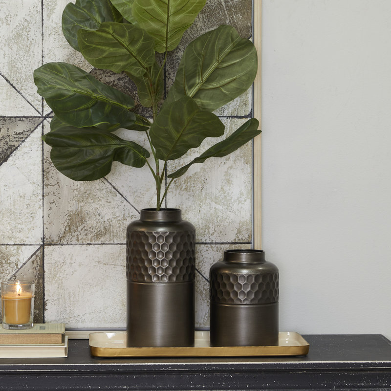 2 Piece Cole Dark Gray Metal Table Vase Set