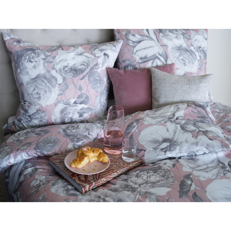 Coloured Nights Floral Duvet Cover Set with Pillowcases, 155 x 220 cm - 1 Pillowcase (80 x 80 cm), Pink/Grey